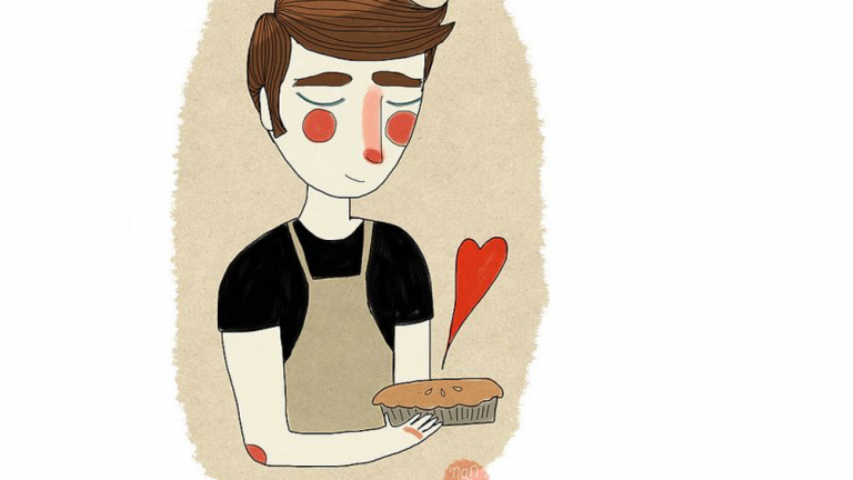 illustrazione ragazzo torta cuore cucina amore